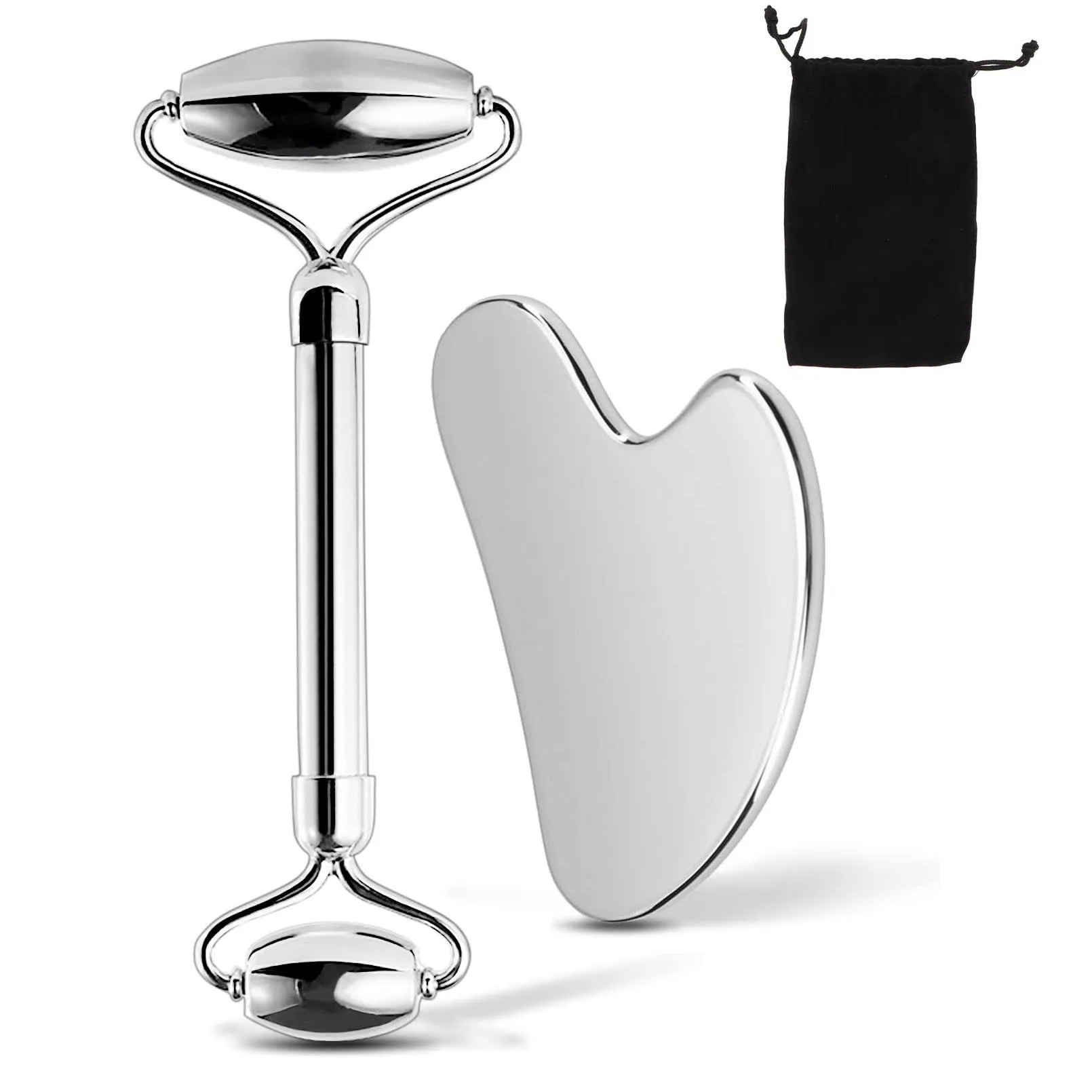 stainless steel facial roller & gua sha set – cooling massage duo for lymphatic drainage, sculpting & relaxation stainless steel facial roller & gua sha set – cooling massage duo for lymphatic drainage, sculpting & relaxation